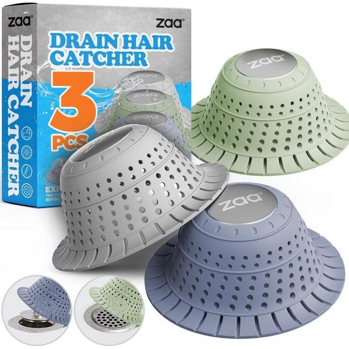 image:imagezaa Bathtub Drain Hair Catcher Green Silicone Collapsible Drain Protector for PopUp and Regular Drains of Shower Bathtub Tub Bathroom SinkGrey Blue Green