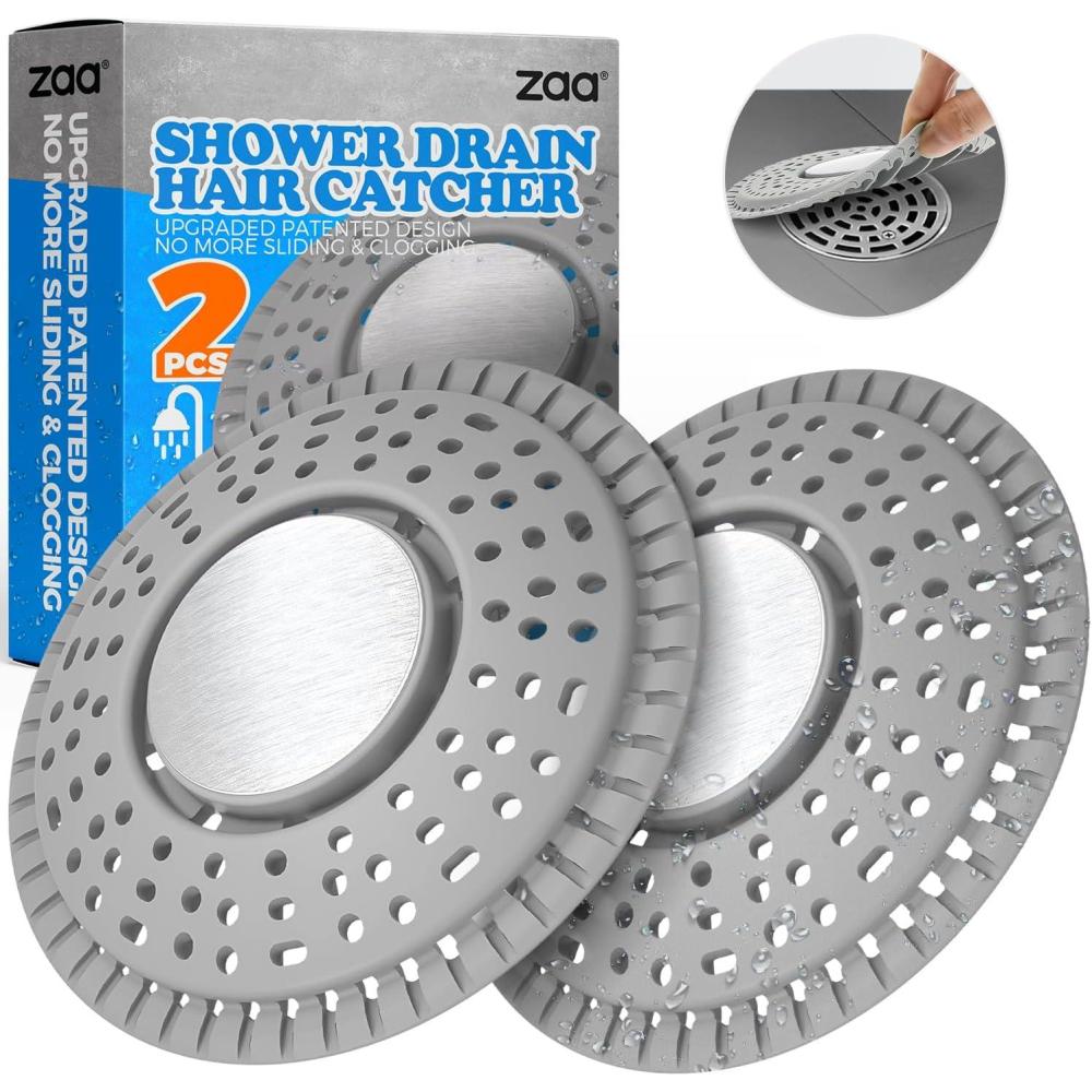image:imagezaa Shower Drain Hair Catcher 2 Pack Premium Silicone Drain Protector amp Shower Drain Cover Shower Installation Kits for Flat Drains of Shower Room Bathroom GraySilver Gray