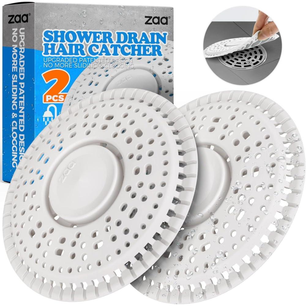 image:imagezaa Shower Drain Hair Catcher 2 Pack Premium Silicone Drain Protector amp Shower Drain Cover Shower Installation Kits for Flat Drains of Shower Room Bathroom GrayWhite
