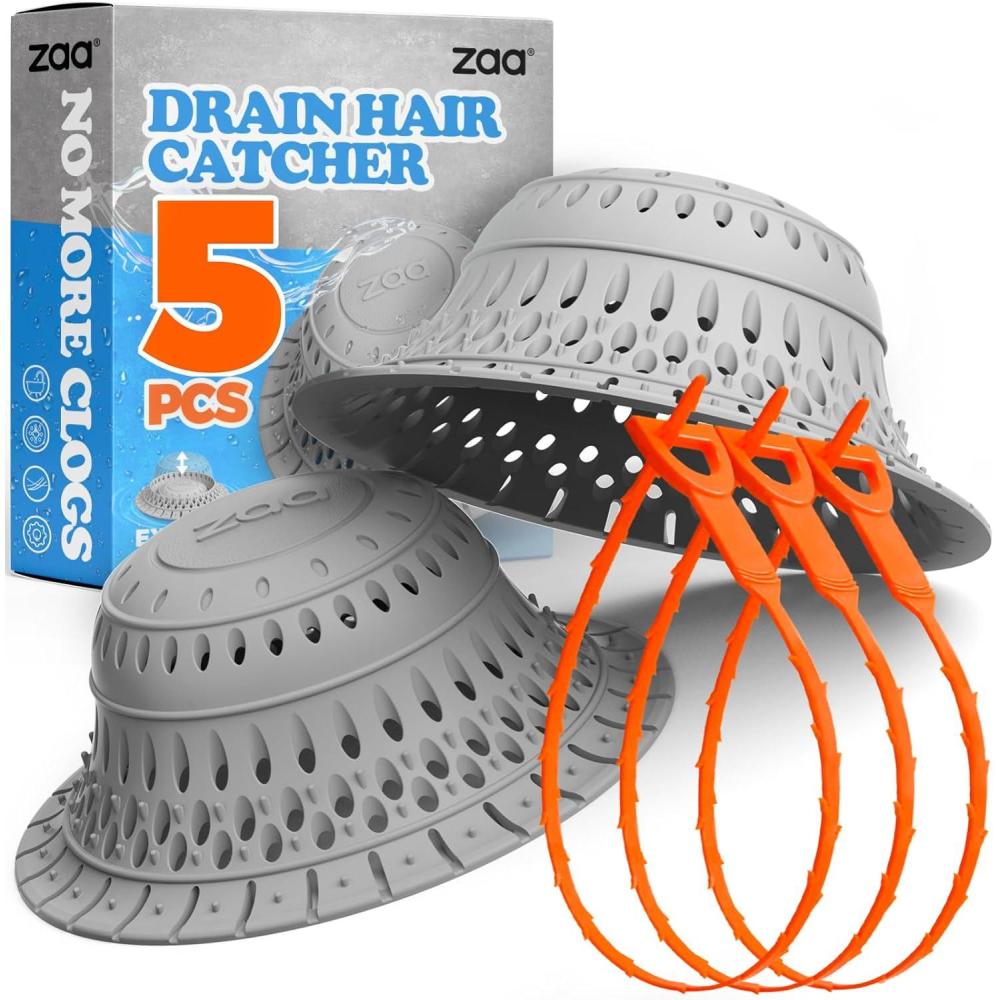 image:imagezaa Shower Drain Hair Catcher 2 Pack Silicone Collapsible Bathtub Drain Cover Dog Hair Catcher amp Protector for PopUp amp Regular Drains of Shower Bathtub Tub Bathroom Diameter 45Gray Red