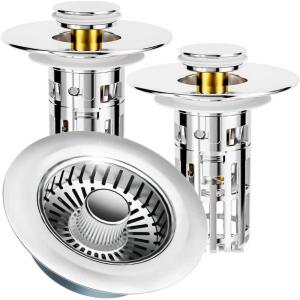 2Pack Kitchen Sink Drain Strainer and Kitchen Sink Stopper, 2Pack Bathroom Sink Drain Strainer and Bathroom Sink Stopper