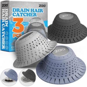 zaa Bathtub Drain Hair Catcher Green Silicone Collapsible Drain Protector for Pop-Up and Regular Drains of Shower Bathtub Tub Bathroom Sink(Grey Blue Black)
