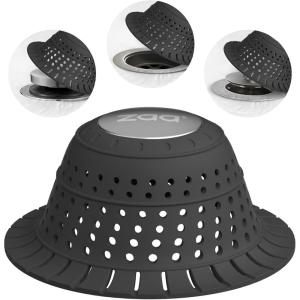 zaa Bathtub Drain Hair Catcher, Silicone Collapsible 1 Pack Drain Protector for Pop-Up and Regular Drains of Shower, Tub, Bathroom, Sink, Snow-White(Charcoal Black)
