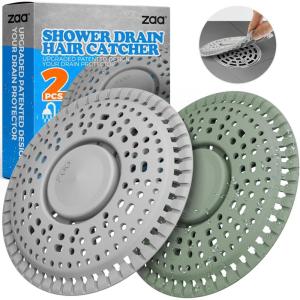 zaa Shower Drain Hair Catcher, 2 Pack Premium Silicone Drain Protector & Shower Drain Cover, Shower Installation Kits for Flat Drains of Shower Room, Bathroom, Gray(Grey Green)