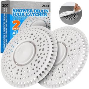 zaa Shower Drain Hair Catcher, 2 Pack Premium Silicone Drain Protector & Shower Drain Cover, Shower Installation Kits for Flat Drains of Shower Room, Bathroom, Gray(White)