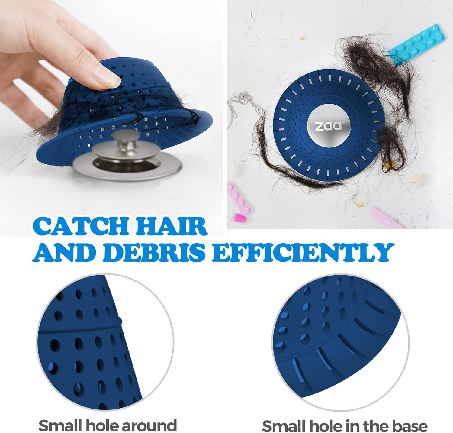 image:imagezaa Bathtub Drain Hair Catcher Green Silicone Collapsible Drain Protector for PopUp and Regular Drains of Shower Bathtub Tub Bathroom SinkDark Blue