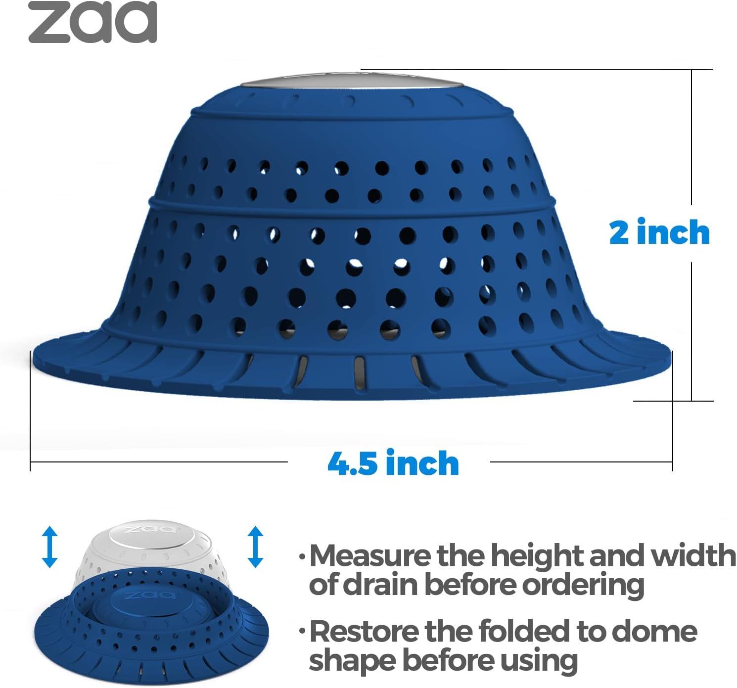image:imagezaa Bathtub Drain Hair Catcher Green Silicone Collapsible Drain Protector for PopUp and Regular Drains of Shower Bathtub Tub Bathroom SinkDark Blue