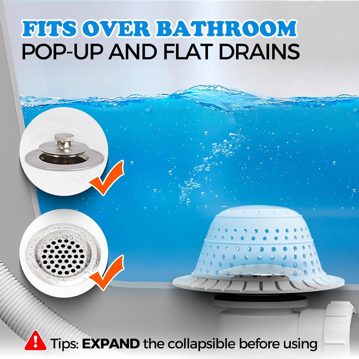 image:imagezaa Bathtub Drain Hair Catcher Green Silicone Collapsible Drain Protector for PopUp and Regular Drains of Shower Bathtub Tub Bathroom SinkGrey Blue Black