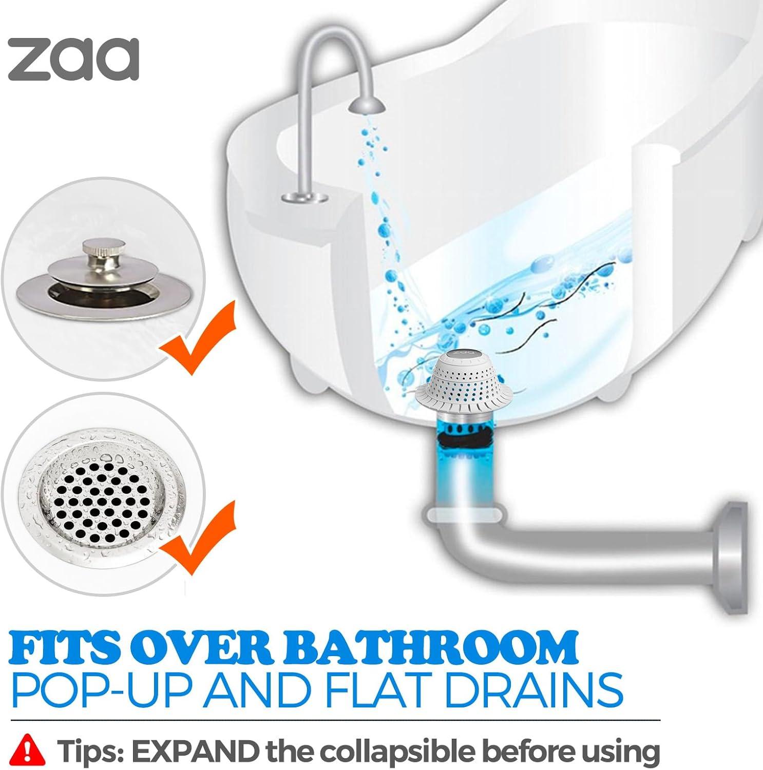 image:imagezaa Bathtub Drain Hair Catcher Green Silicone Collapsible Drain Protector for PopUp and Regular Drains of Shower Bathtub Tub Bathroom SinkLight Gray