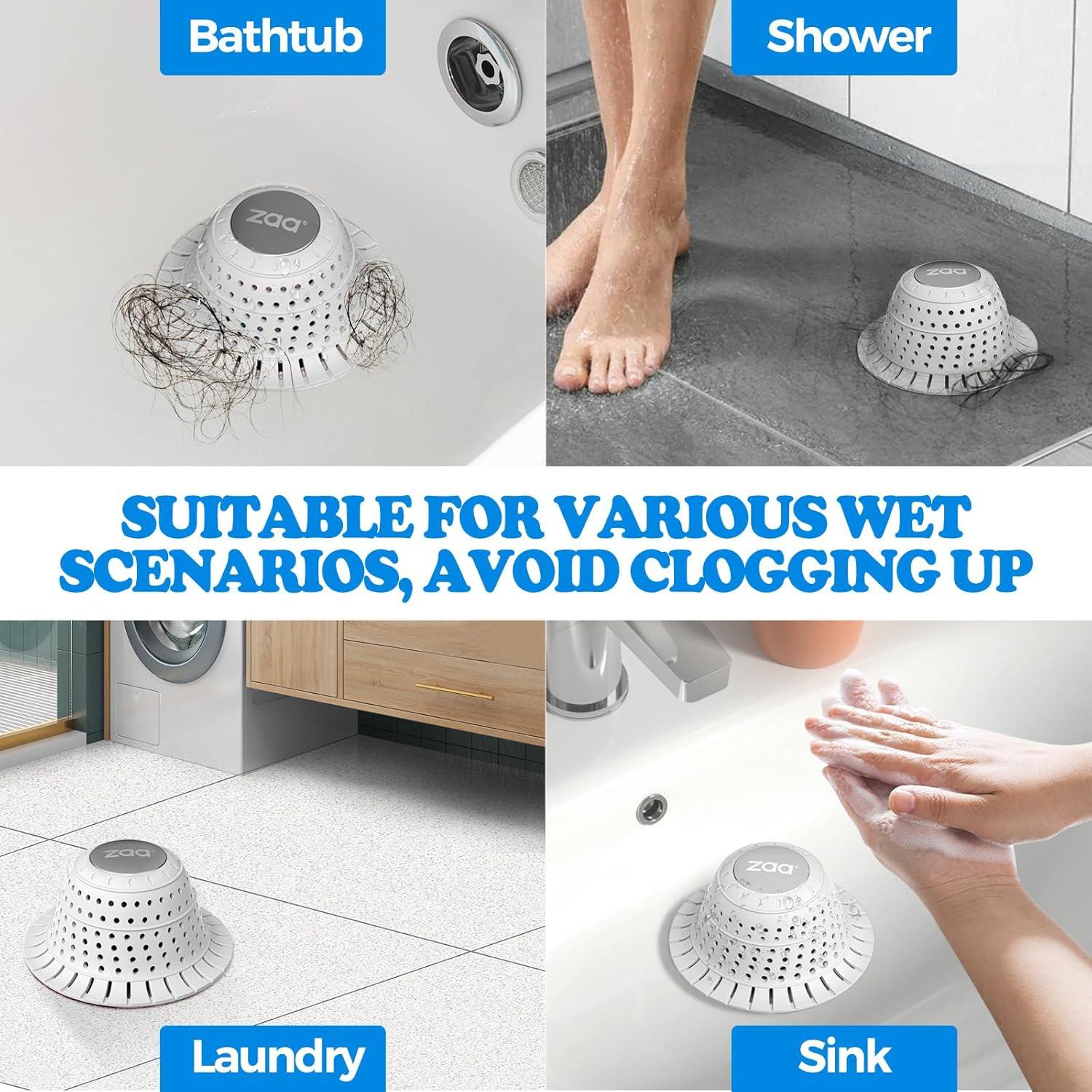 image:imagezaa Bathtub Drain Hair Catcher Green Silicone Collapsible Drain Protector for PopUp and Regular Drains of Shower Bathtub Tub Bathroom SinkLight Gray