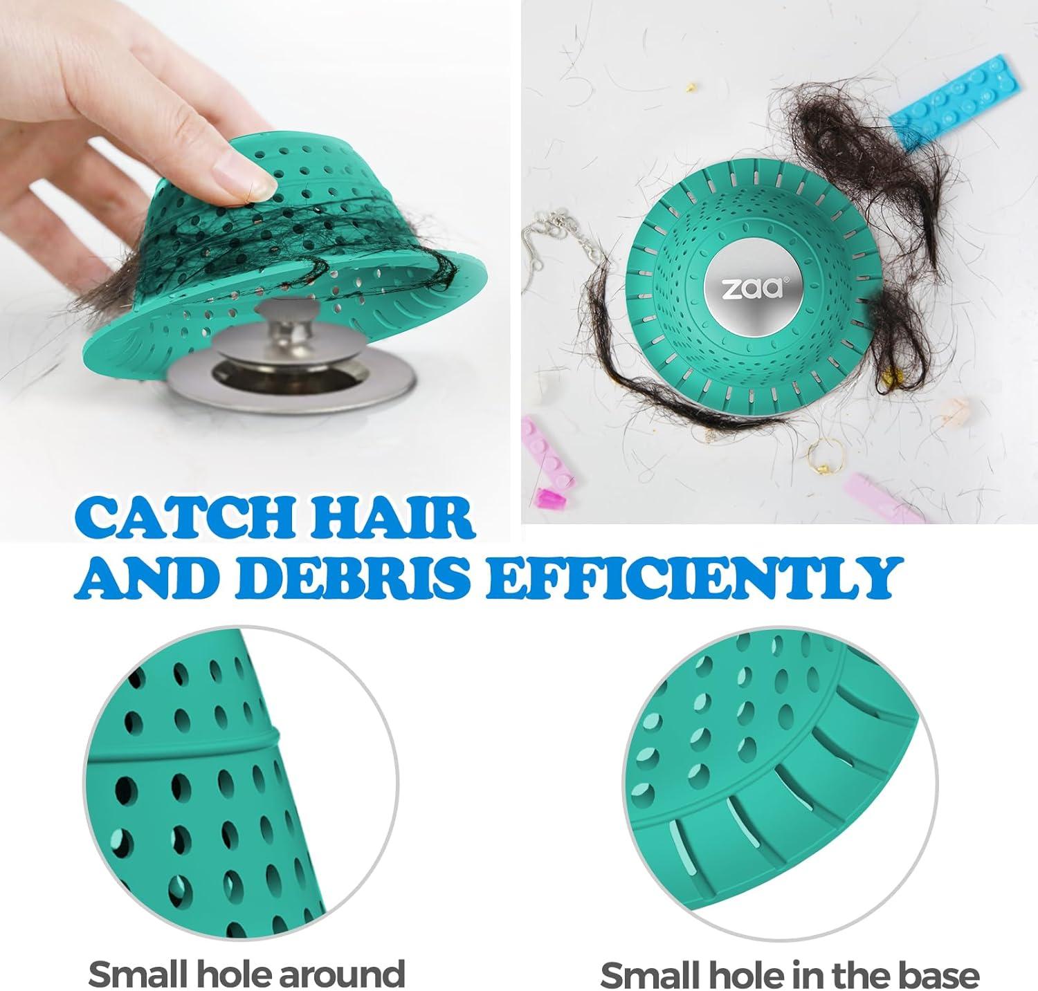 image:imagezaa Bathtub Drain Hair Catcher Green Silicone Collapsible Drain Protector for PopUp and Regular Drains of Shower Bathtub Tub Bathroom SinkMint Green