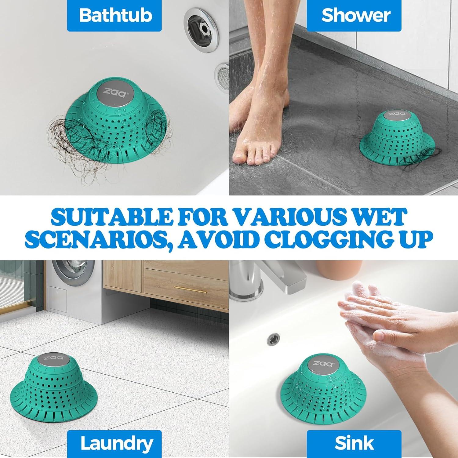 image:imagezaa Bathtub Drain Hair Catcher Green Silicone Collapsible Drain Protector for PopUp and Regular Drains of Shower Bathtub Tub Bathroom SinkMint Green