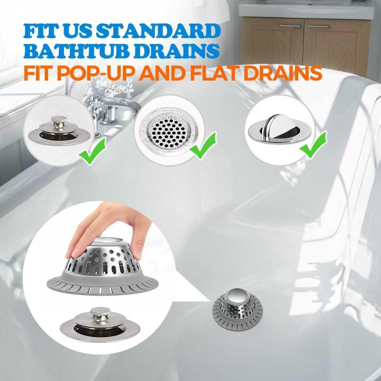 image:imagezaa Bathtub Drain Hair Catcher Green Silicone Collapsible Drain Protector for PopUp and Regular Drains of Shower Bathtub Tub Bathroom SinkSilver Gray