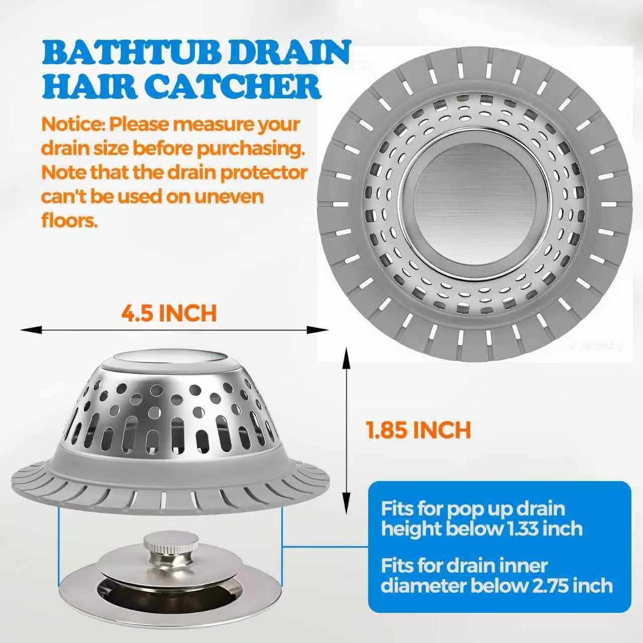 image:imagezaa Bathtub Drain Hair Catcher Green Silicone Collapsible Drain Protector for PopUp and Regular Drains of Shower Bathtub Tub Bathroom SinkSilver Gray