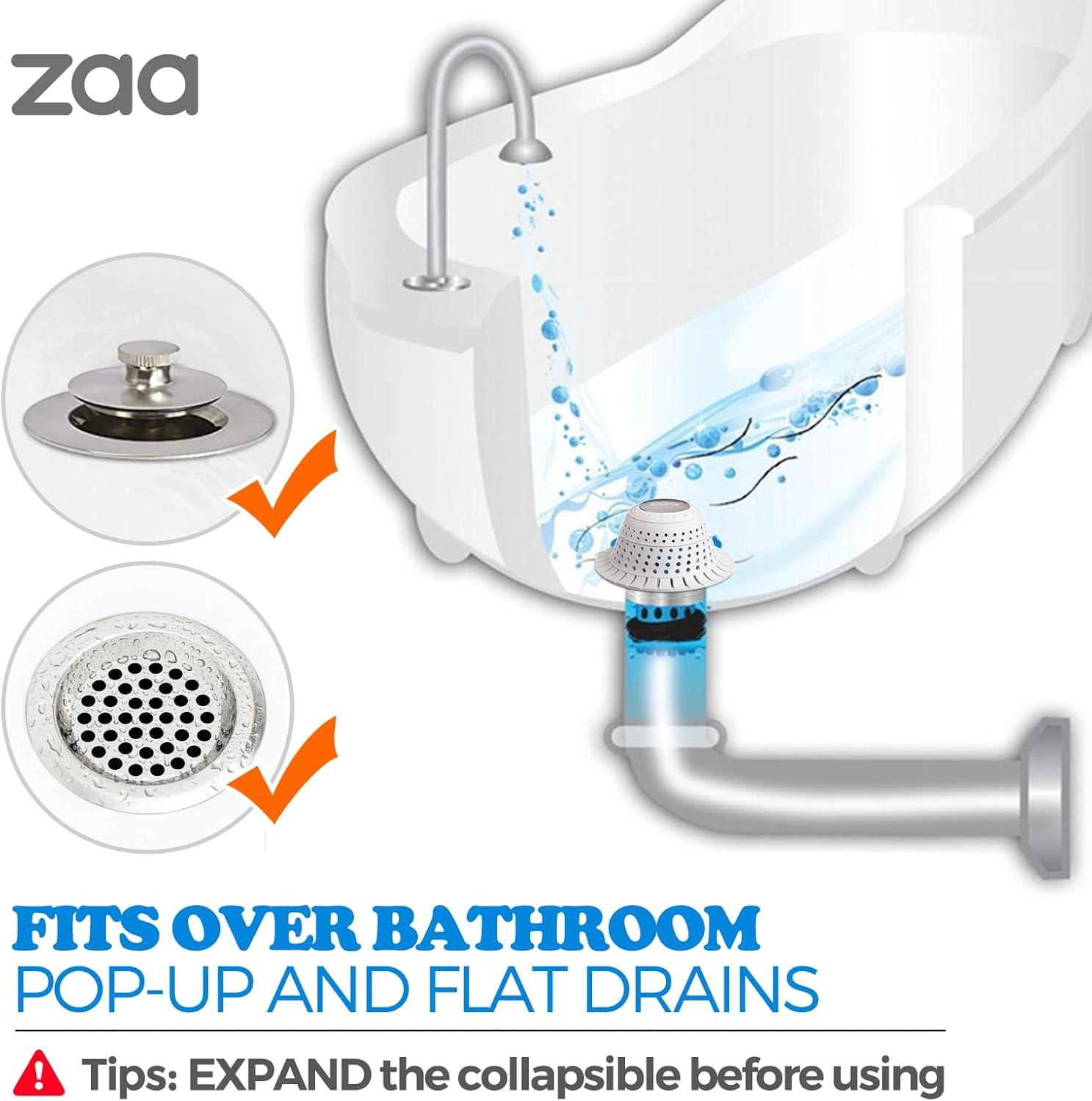image:imagezaa Bathtub Drain Hair Catcher Green Silicone Collapsible Drain Protector for PopUp and Regular Drains of Shower Bathtub Tub Bathroom SinkWhite White
