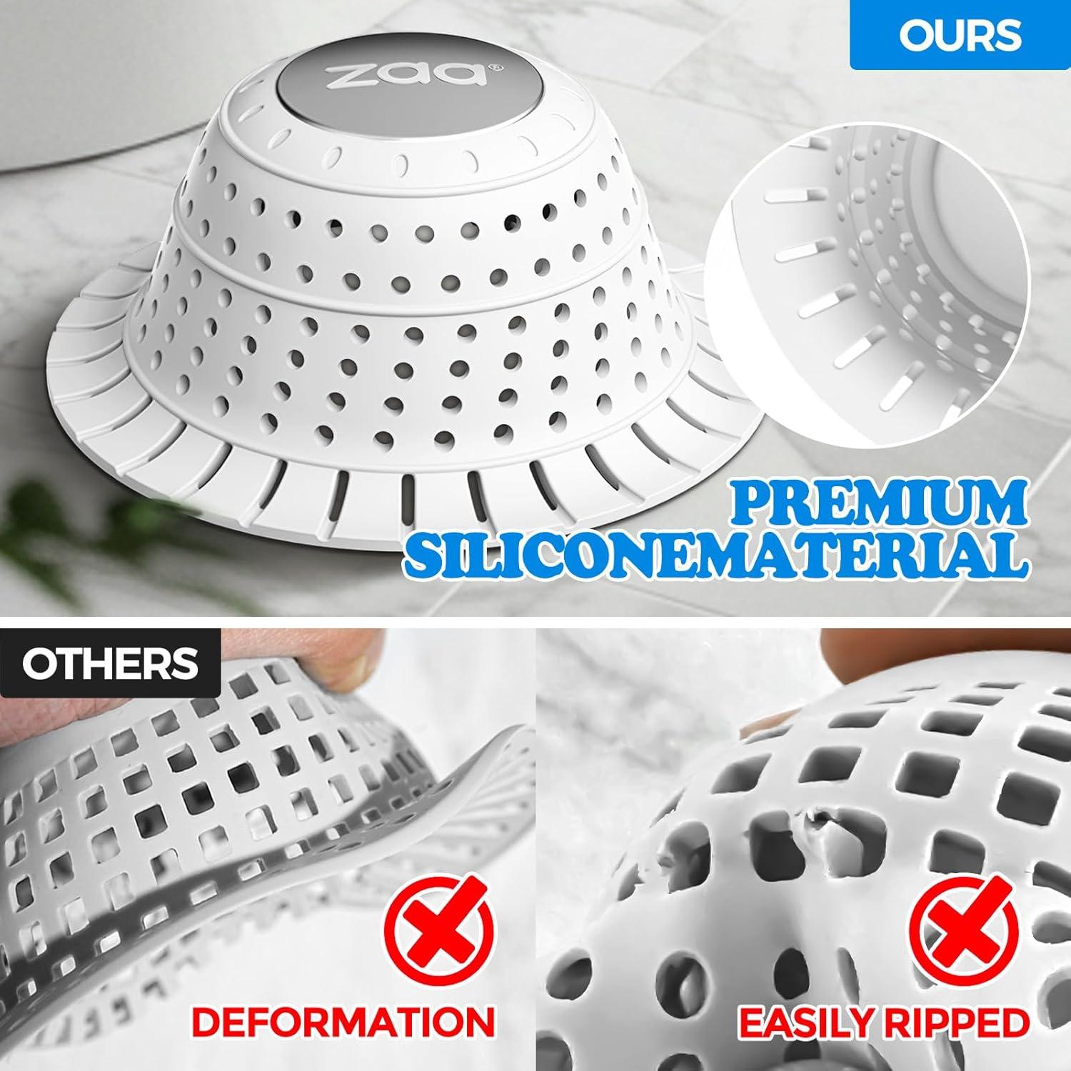 image:imagezaa Bathtub Drain Hair Catcher Silicone Collapsible 1 Pack Drain Protector for PopUp and Regular Drains of Shower Tub Bathroom Sink SnowWhiteSnow White