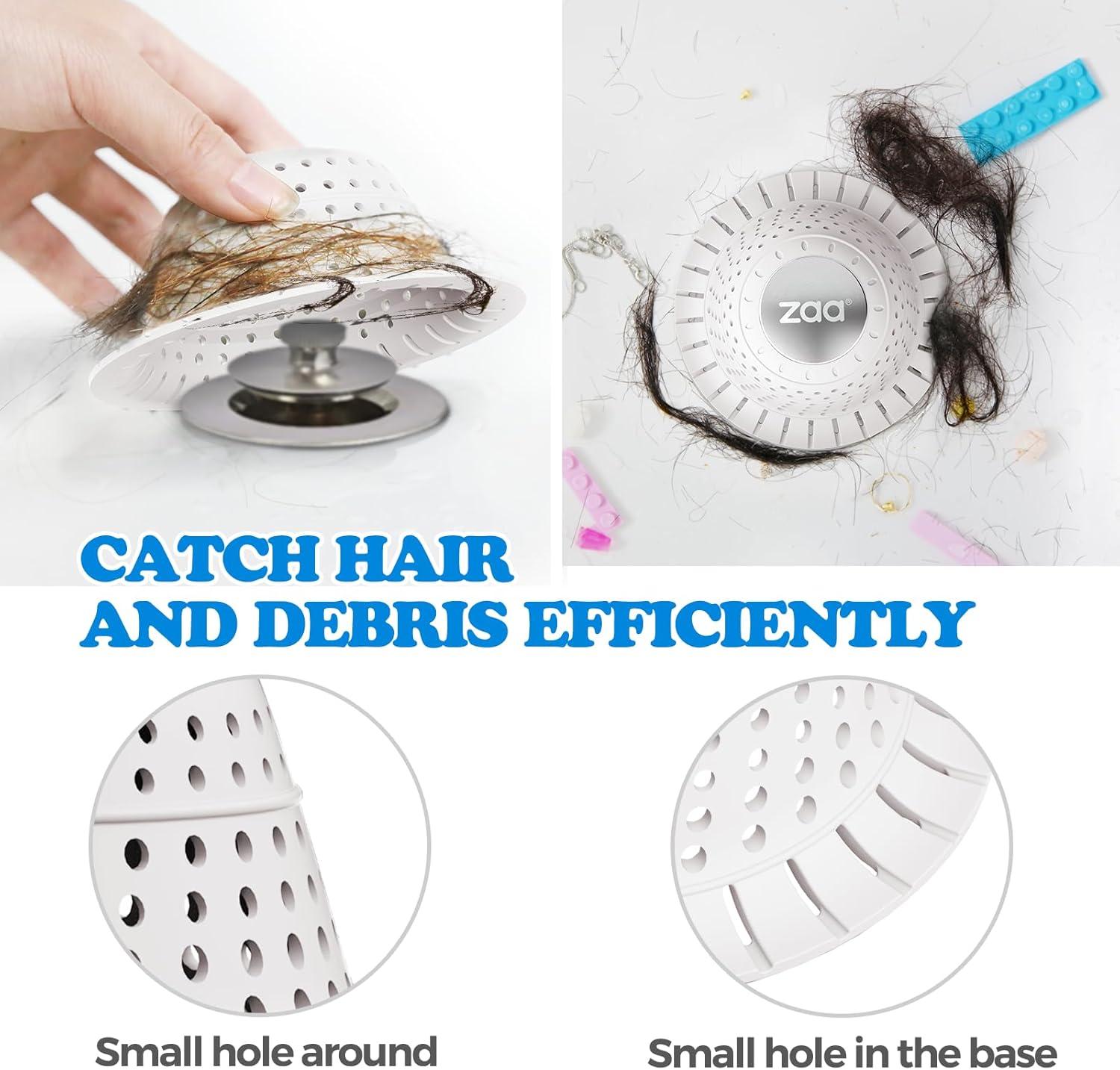 image:imagezaa Bathtub Drain Hair Catcher Silicone Collapsible 1 Pack Drain Protector for PopUp and Regular Drains of Shower Tub Bathroom Sink SnowWhiteSnow White