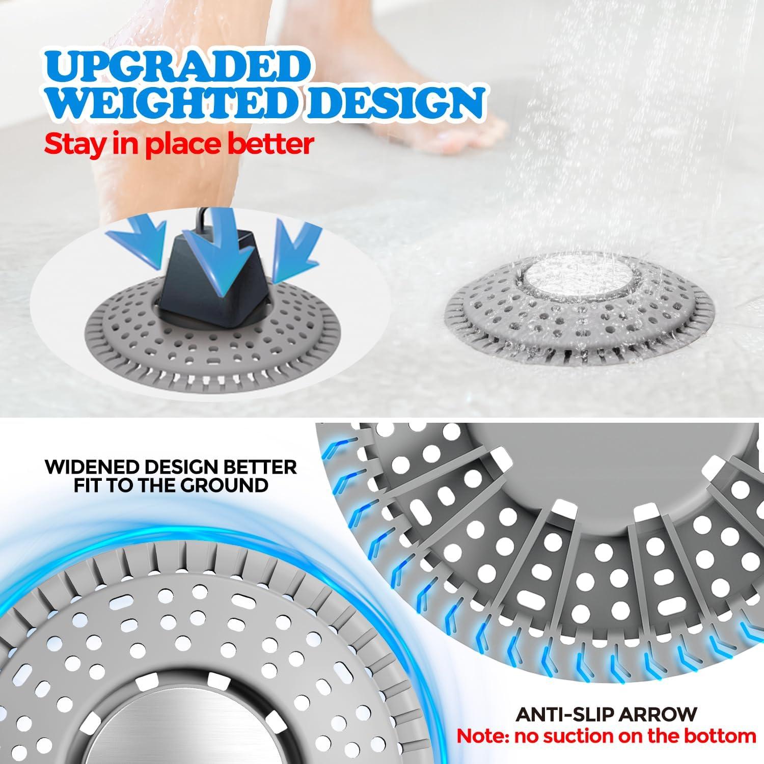image:imagezaa Shower Drain Hair Catcher 2 Pack Premium Silicone Drain Protector amp Shower Drain Cover Shower Installation Kits for Flat Drains of Shower Room Bathroom GraySilver Gray