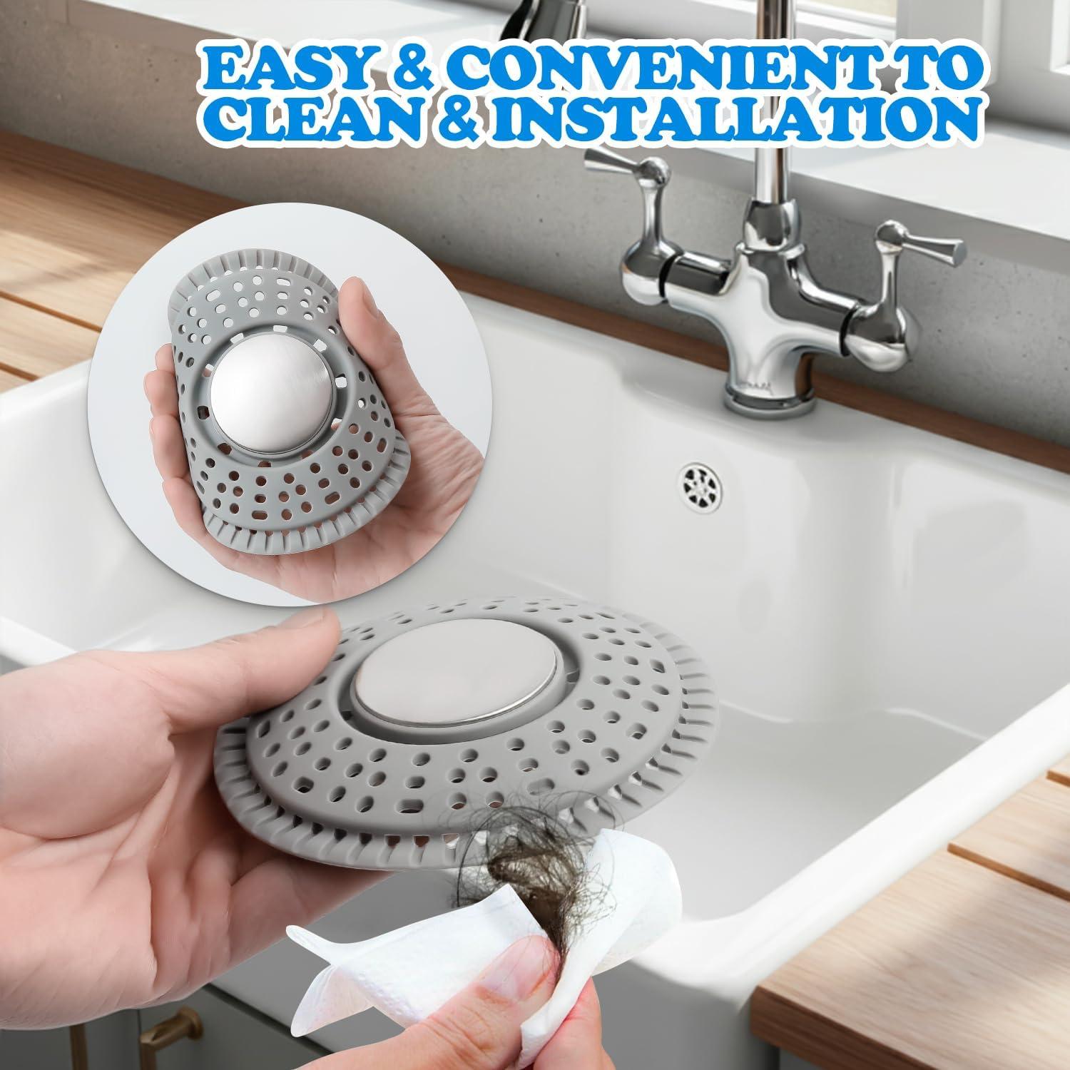 image:imagezaa Shower Drain Hair Catcher 2 Pack Premium Silicone Drain Protector amp Shower Drain Cover Shower Installation Kits for Flat Drains of Shower Room Bathroom GraySilver Gray