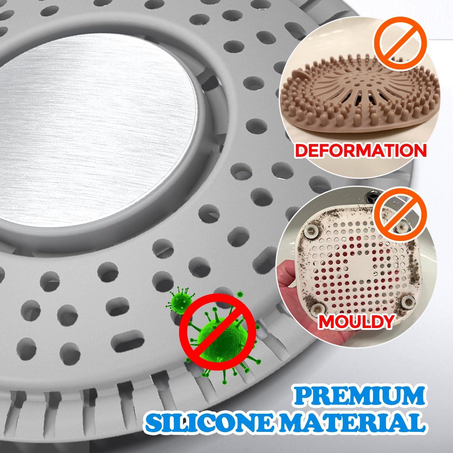 image:imagezaa Shower Drain Hair Catcher 2 Pack Premium Silicone Drain Protector amp Shower Drain Cover Shower Installation Kits for Flat Drains of Shower Room Bathroom GraySilver Gray
