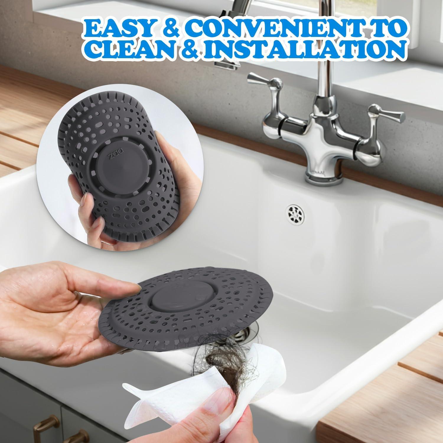 image:imagezaa Shower Drain Hair Catcher 2 Pack Premium Silicone Drain Protector amp Shower Drain Cover Shower Installation Kits for Flat Drains of Shower Room Bathroom GrayDrak Gray