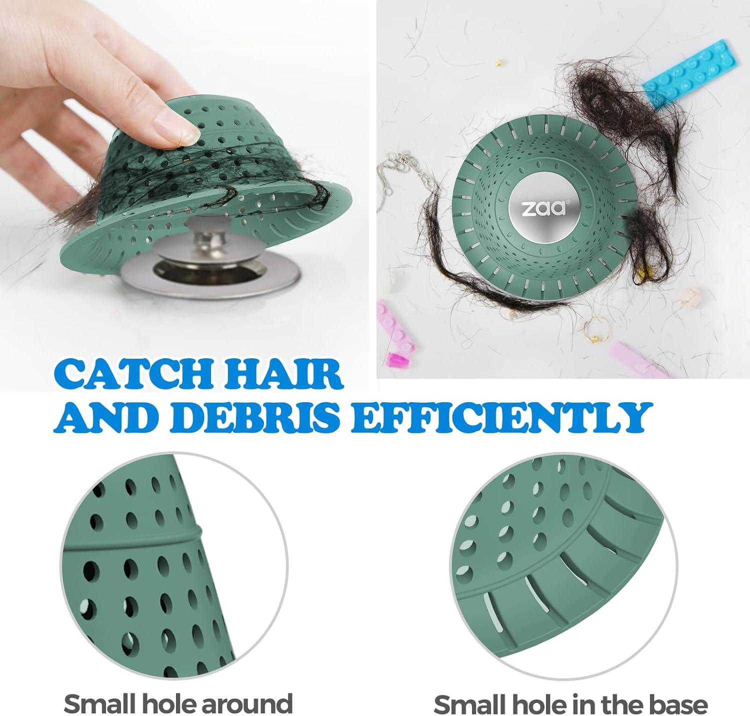 image:imagezaa Shower Drain Hair Catcher 2 Pack Silicone Collapsible Bathtub Drain Cover Dog Hair Catcher amp Protector for PopUp amp Regular Drains of Shower Bathtub Tub Bathroom Diameter 45Gray Green
