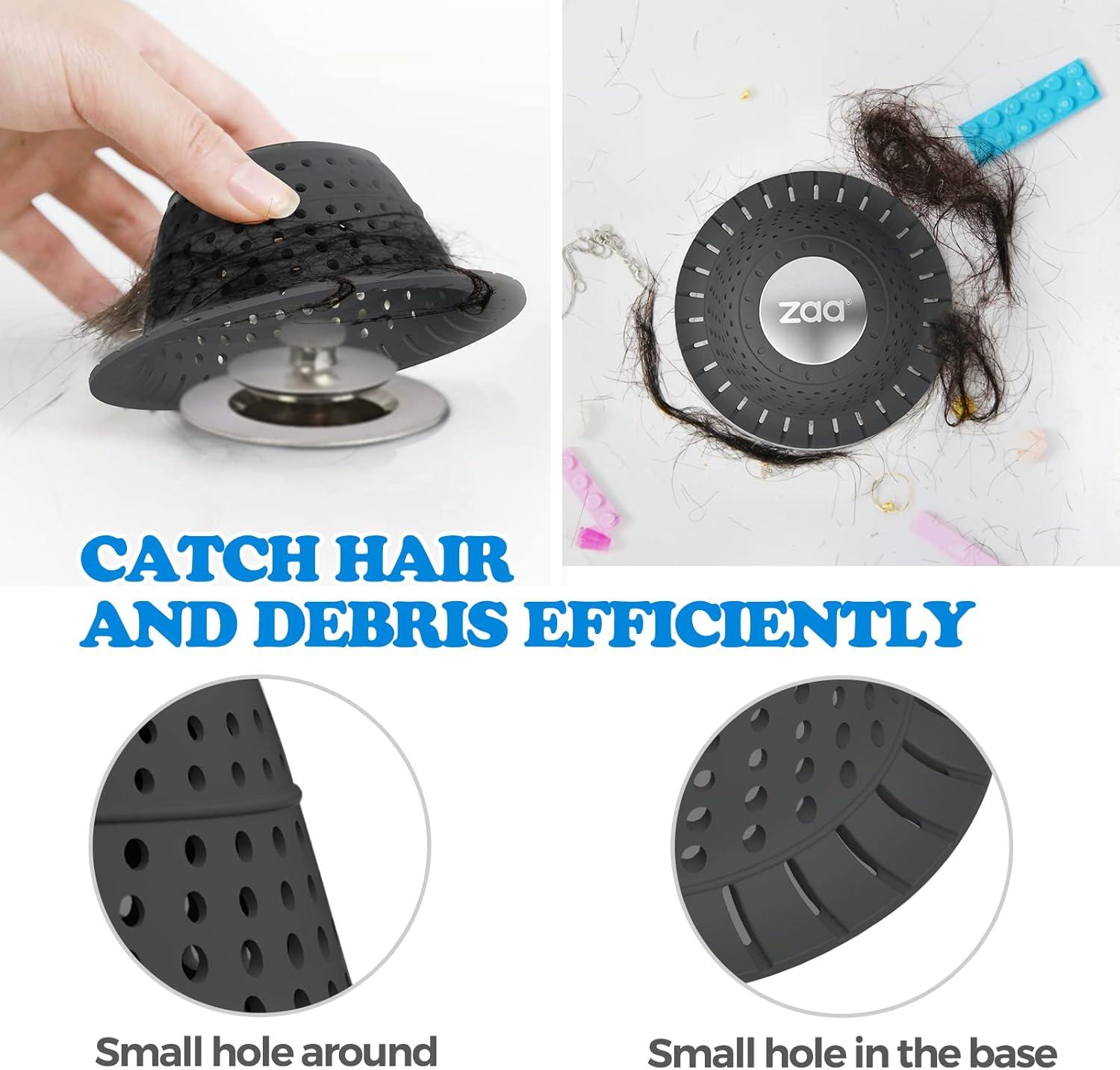 image:imagezaa Shower Drain Hair Catcher 2 Pack Silicone Collapsible Bathtub Drain Cover Dog Hair Catcher amp Protector for PopUp amp Regular Drains of Shower Bathtub Tub Bathroom Diameter 45Gray Black