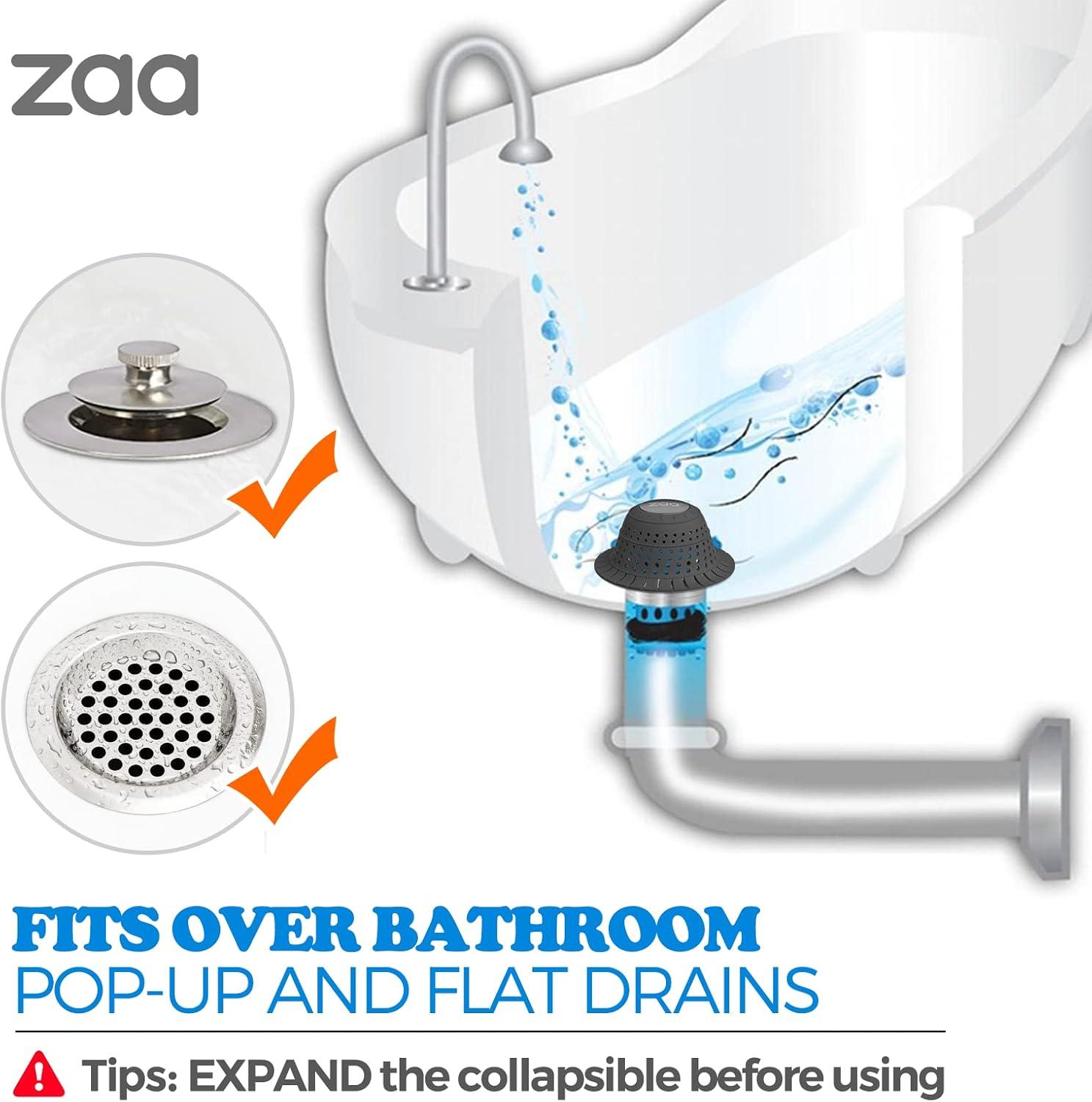 image:imagezaa Shower Drain Hair Catcher 2 Pack Silicone Collapsible Bathtub Drain Cover Dog Hair Catcher amp Protector for PopUp amp Regular Drains of Shower Bathtub Tub Bathroom Diameter 45Gray Black