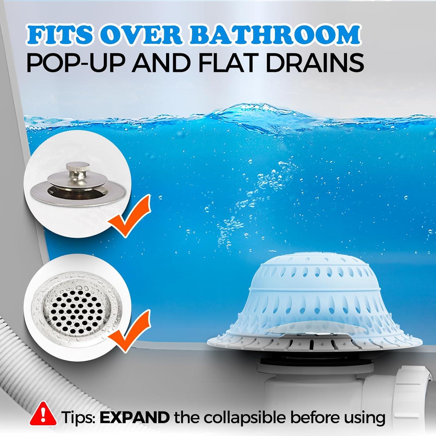 image:imagezaa Shower Drain Hair Catcher 2 Pack Silicone Collapsible Bathtub Drain Cover Dog Hair Catcher amp Protector for PopUp amp Regular Drains of Shower Bathtub Tub Bathroom Diameter 45Gray Red