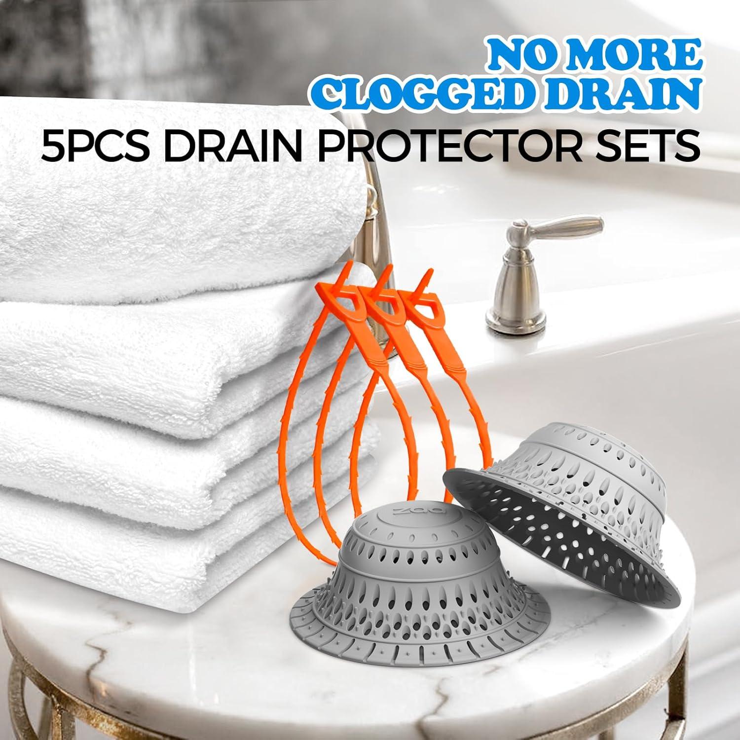 image:imagezaa Shower Drain Hair Catcher 2 Pack Silicone Collapsible Bathtub Drain Cover Dog Hair Catcher amp Protector for PopUp amp Regular Drains of Shower Bathtub Tub Bathroom Diameter 45Gray Red