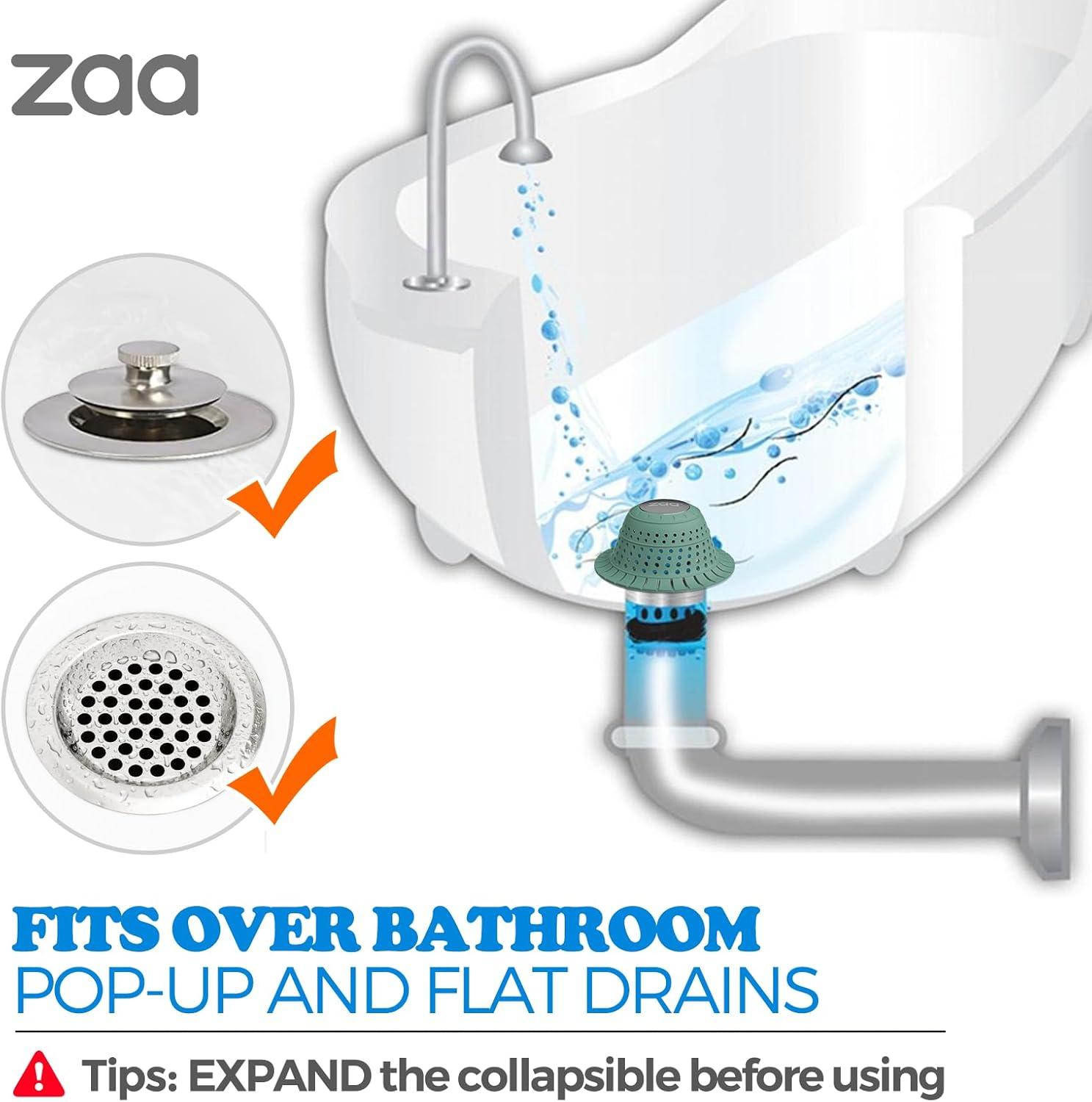 image:imagezaa Shower Drain Hair Catcher 2 Pack Silicone Collapsible Bathtub Drain Cover Dog Hair Catcher amp Protector for PopUp amp Regular Drains of Shower Bathtub Tub Bathroom Diameter 45Gray Green