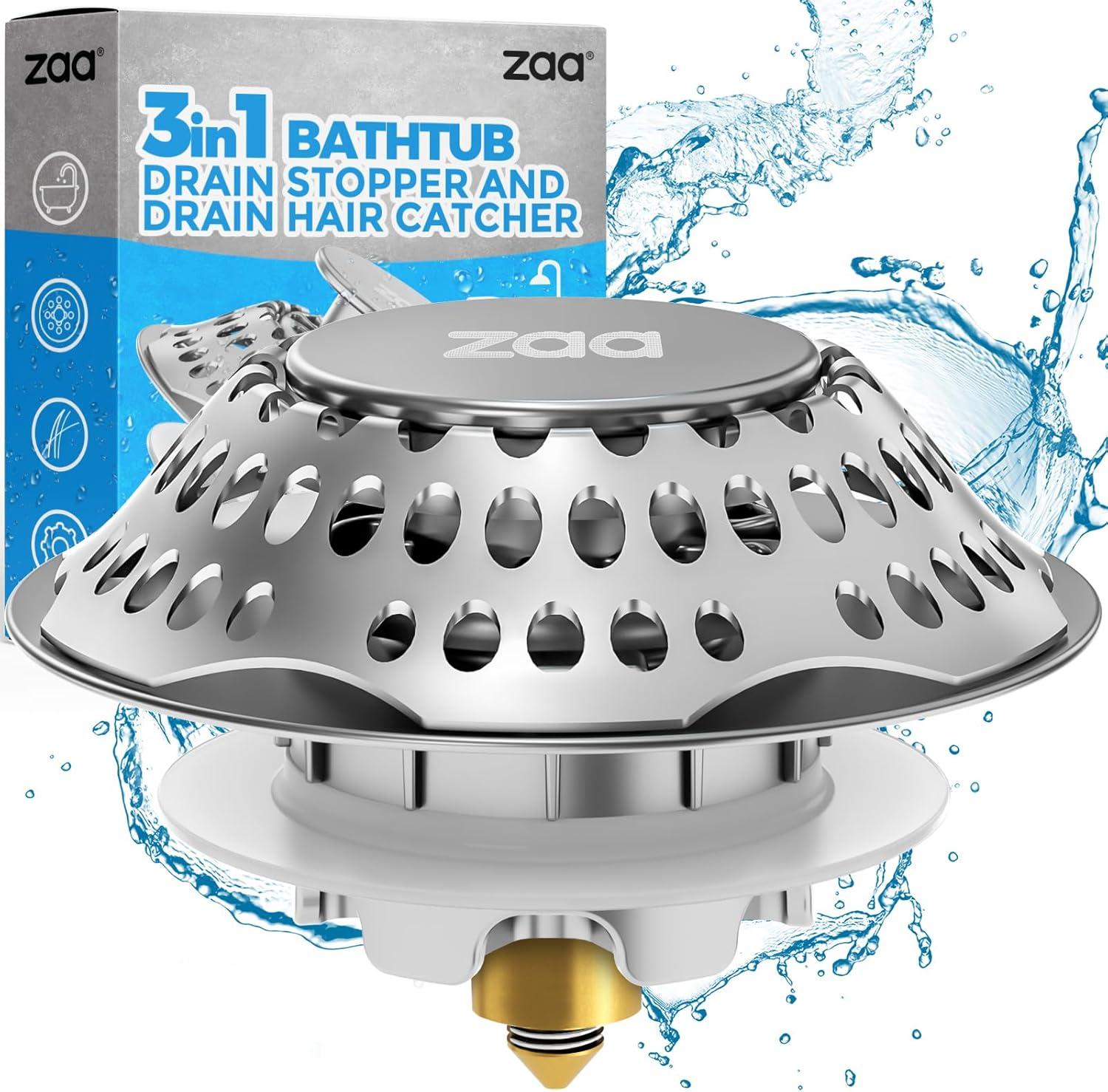 image:image3in1 Bathtub Drain Stopper and Silicone Bathtub Drain Hair Catcher Combo Tub Stopper Bathtub Drain Plug amp Drain Cover