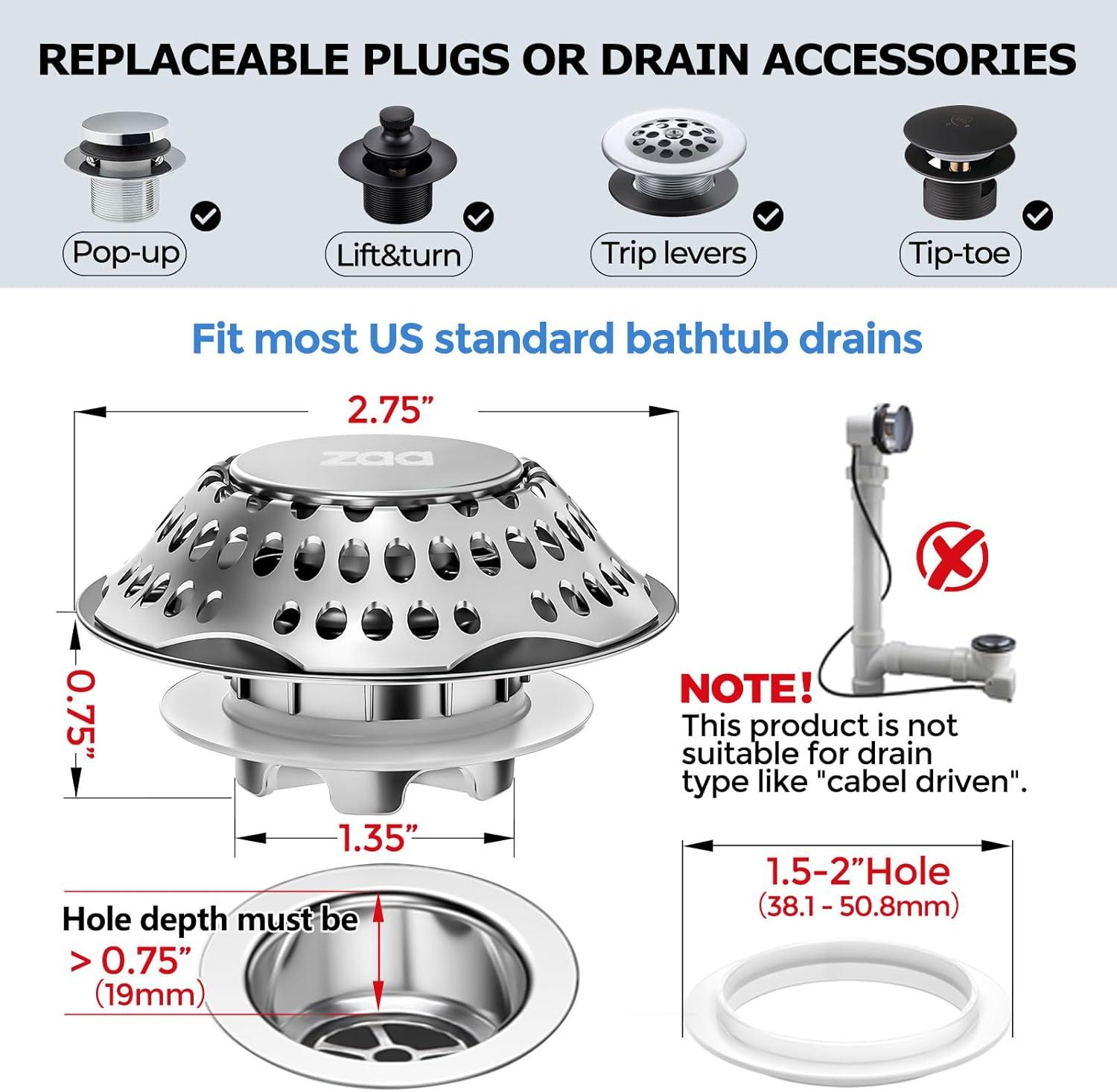 image:image3in1 Bathtub Drain Stopper and Silicone Bathtub Drain Hair Catcher Combo Tub Stopper Bathtub Drain Plug amp Drain Cover