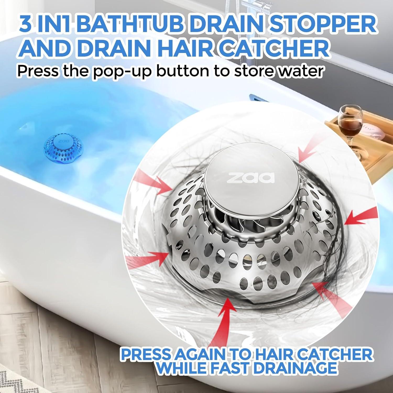 image:image3in1 Bathtub Drain Stopper and Silicone Bathtub Drain Hair Catcher Combo Tub Stopper Bathtub Drain Plug amp Drain Cover