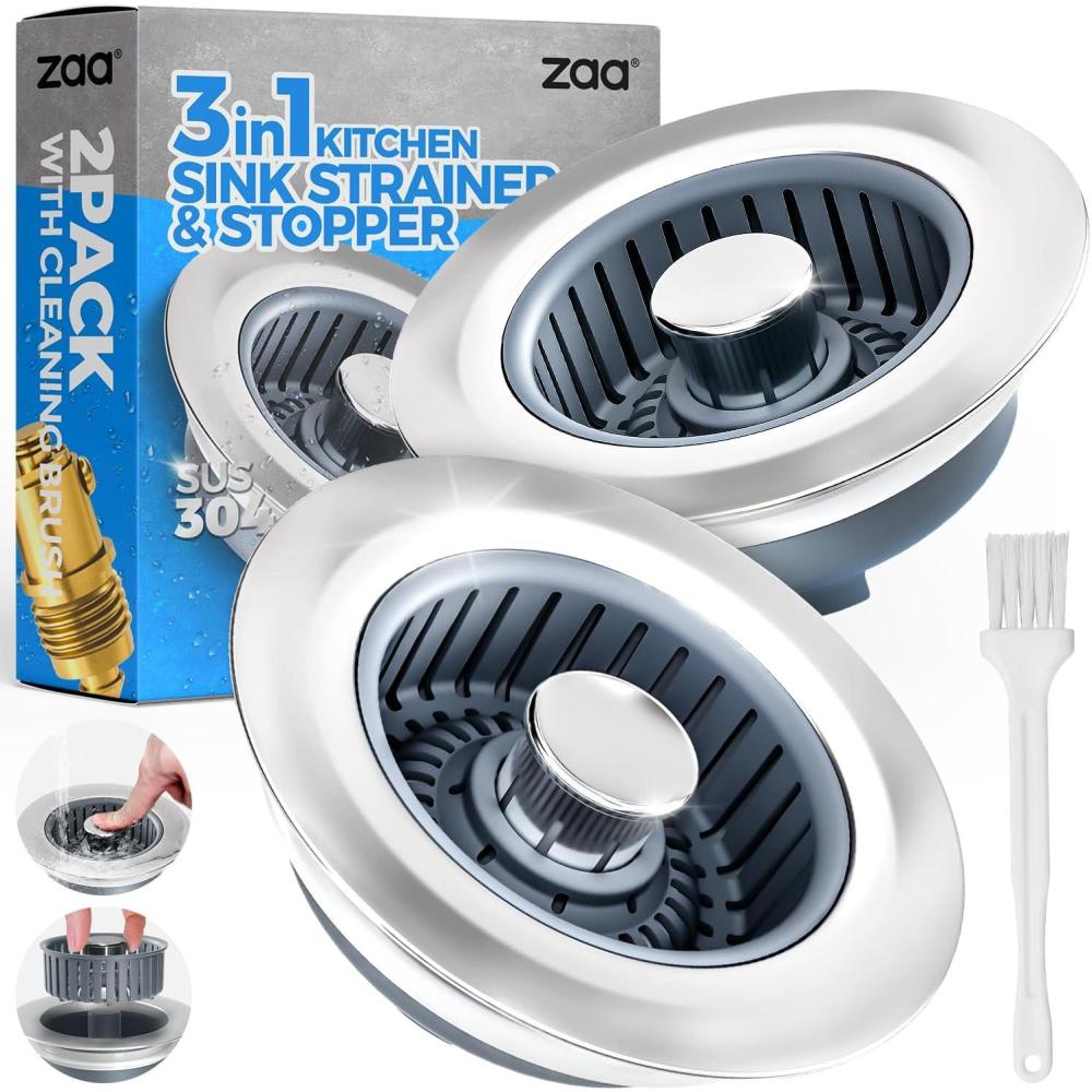 image:imageSink Drain Strainer  Brushed Black Kitchen Sink Stopper 3 in 1 Stainless Steel PopUp Drain Plug with AntiClog Basket Matte Black Cover Fits Standard 312 Kitchen Sink DrainsSilver