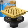 image:imagezaa 6 Inch Square Shower Drain Bathroom Floor Drain 304 Stainless Steel Shower Floor Drain Kit with Flange Removable Shower Drain Grate with Hair Strainer Gold