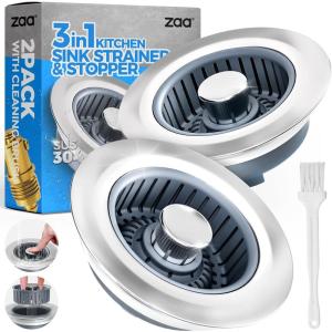 Sink Drain Strainer – Brushed Black Kitchen Sink Stopper, 3 in 1 Stainless Steel Pop-Up Drain Plug with Anti-Clog Basket, Matte Black Cover Fits Standard 3-1/2″ Kitchen Sink Drains(Silver)