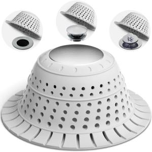 zaa Bathtub Drain Hair Catcher, Premium Silicone Shower Hair Catcher, 1Pack Hair Stopper for Pop Up & Regular Drains of Shower, Bathtub, Bathroom Sink, Bathroom Fixture Accessories, Light Gray