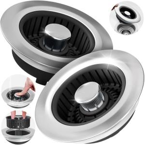 zaa Sink Drain Strainer – 3 in 1 Kitchen Sink Stopper, Stainless Steel Kitchen Drain Plug & Cover with Anti-Clogging Basket Strainer, Fit US Standard 3-1/2” Sink Drain Hole, Brushed Black(Black Black)