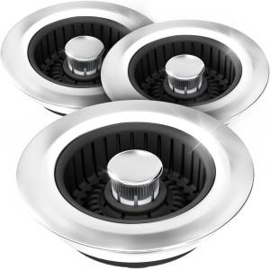 zaa Sink Drain Strainer – 3 in 1 Kitchen Sink Stopper, Stainless Steel Kitchen Drain Plug & Cover with Anti-Clogging Basket Strainer, Fit US Standard 3-1/2” Sink Drain Hole, Brushed Black(Black Black Black)
