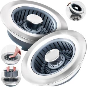 zaa Sink Drain Strainer – 3 in 1 Kitchen Sink Stopper, Stainless Steel Kitchen Drain Plug & Cover with Anti-Clogging Basket Strainer, Fit US Standard 3-1/2” Sink Drain Hole, Brushed Black(Silver Silver)