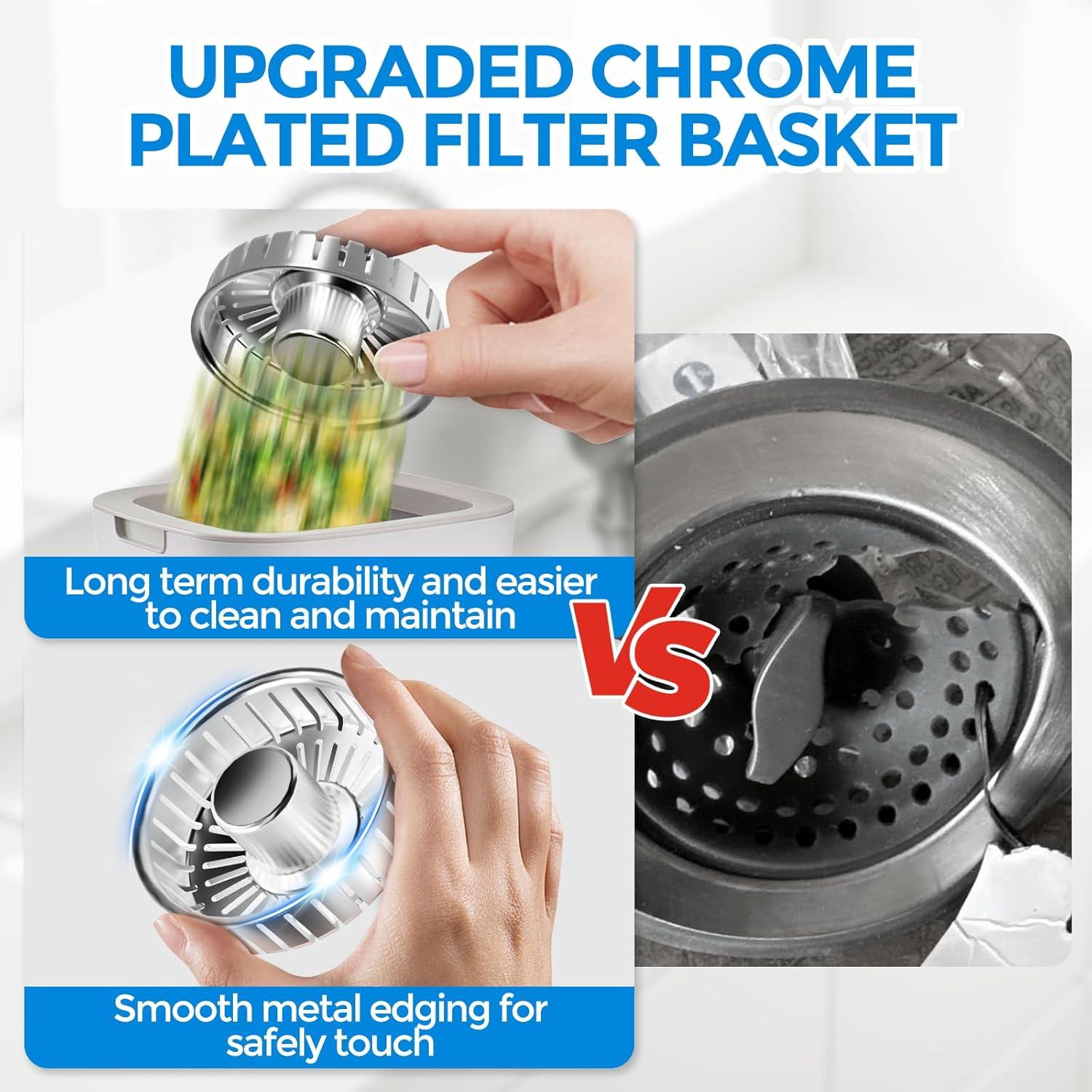 image:imagezaa Sink Drain Strainer 3 in 1 Kitchen Sink Stopper Stainless Steel Kitchen Drain Plug amp Cover with AntiClogging Basket Strainer Fit US Standard 312 Sink Drain Hole Brushed BlackChrome Silver