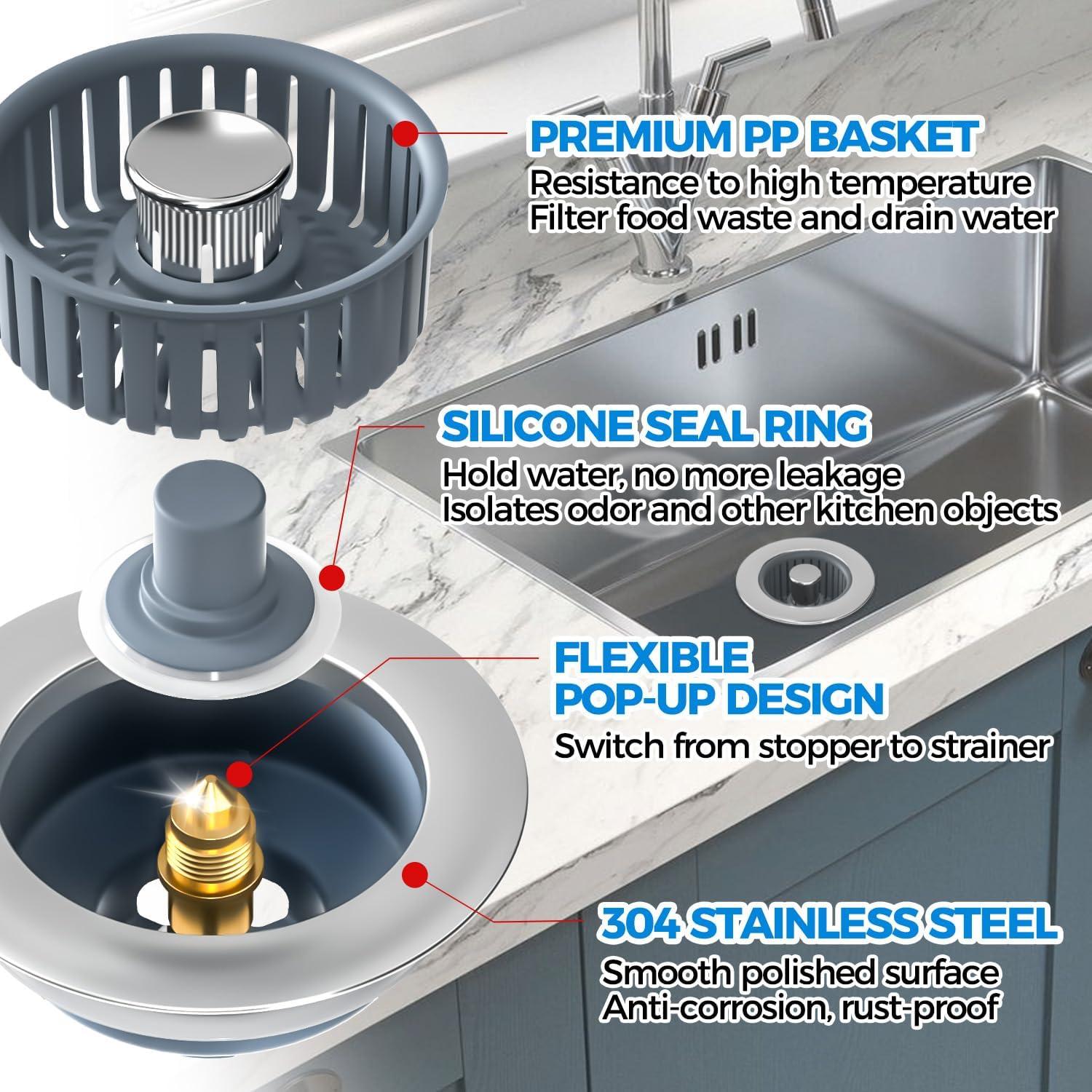 image:imageUpgraded 3in1 Kitchen Sink Drain Strainer amp Sink Stopper Bathtub Drain Stopper Upgraded 2in1 Tub Stopper Bathtub Drain Cover