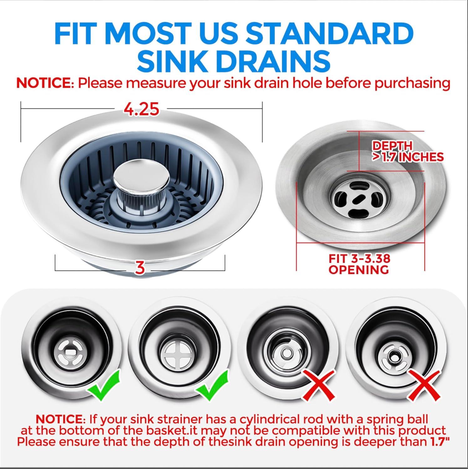 image:imageUpgraded 3in1 Kitchen Sink Drain Strainer amp Sink Stopper Bathtub Drain Stopper Upgraded 2in1 Tub Stopper Bathtub Drain Cover