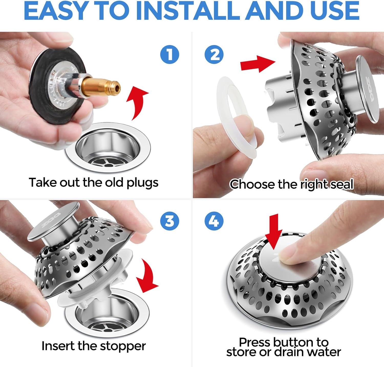 image:imageUpgraded 3in1 Kitchen Sink Drain Strainer amp Sink Stopper Bathtub Drain Stopper Upgraded 2in1 Tub Stopper Bathtub Drain Cover