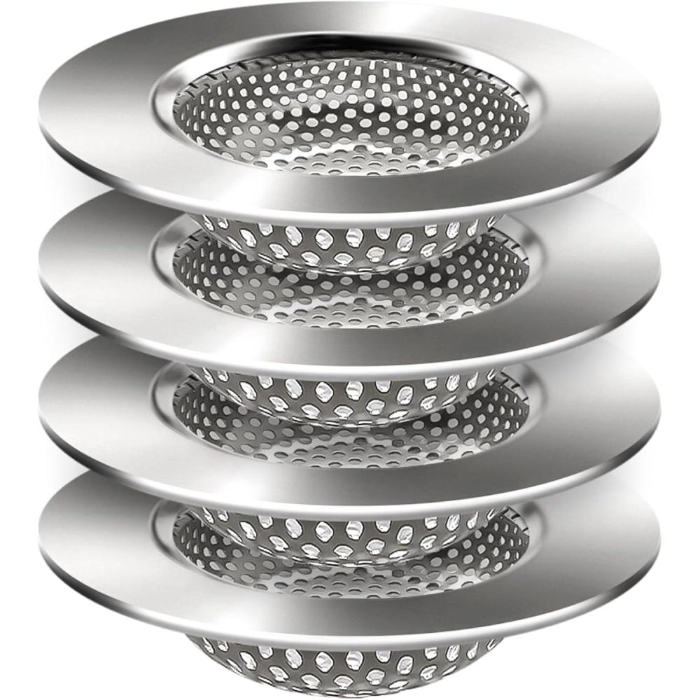 image:imagezaa 4 PCS Bathtub Drain Hair Catcher Premium Stainless Steel Bathroom Sink Drain Strainer Easy to Install Drain Cover Bathroom Tub for Bathtub Bathroom Sink Silver