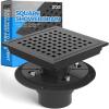 image:imagezaa 6 Inch Square Shower Drain Bathroom Floor Drain 304 Stainless Steel Shower Floor Drain Kit with Flange Removable Shower Drain Grate with Hair Strainer BlackBlack