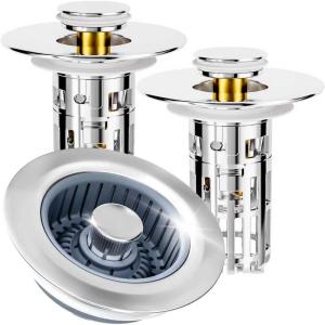 3 in 1 Kitchen Sink Drain Strainer & Sink Stopper, Bathroom Sink Drain Strainer and Stopper Combo