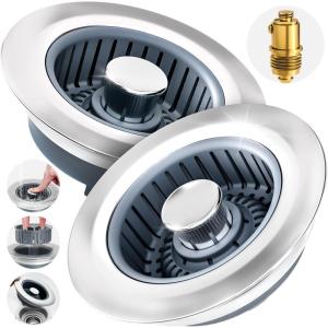 zaa 2 Pack Sink Drain Strainer, Sink Stopper, 3 in 1 Stainless Steel Kitchen Sink Drain Strainer with Anti-Clogging Basket, Fit US Standard 3-1/2 Inch Drain Hole