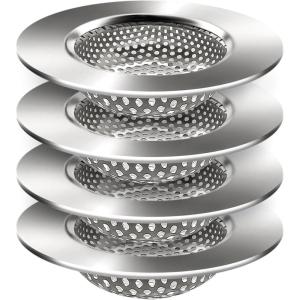 zaa 4 PCS Bathtub Drain Hair Catcher, Premium Stainless Steel Bathroom Sink Drain Strainer, Easy to Install Drain Cover Bathroom Tub for Bathtub, Bathroom, Sink, Silver